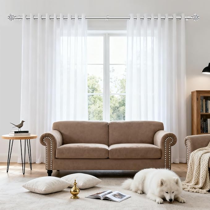 7/8 inch Curtain Rods for Windows 66 to 120 Inch, USFOOK Telescoping Splicing Drapery Rods, Decoration for Home with Silver Decorative Translucent Finials