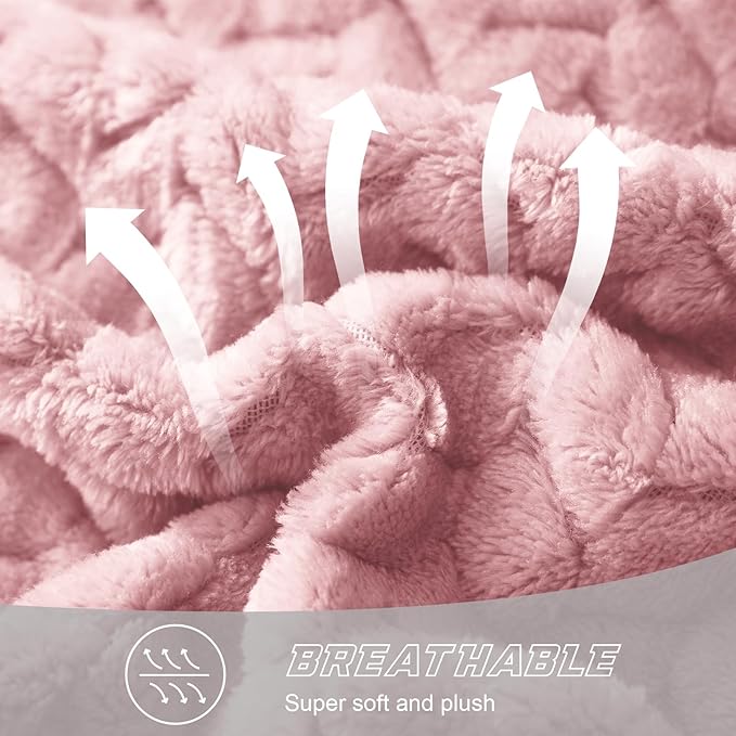 Exclusivo Mezcla Fleece Twin Size Blanket for Bed, 90x66 Inches Soft Cozy Jacquard Flannel Blankets, Lightweight Fuzzy Plush Warm for Women, Pink