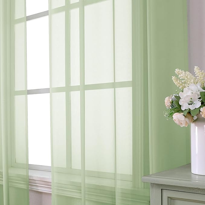 Aiyufeng Light Green Sheer Curtains 54 Inch Length 2 Panels Set for Living Room, Light Filtering Green Window Sheers Drapes for Bedroom, Each 42" W x 54" L