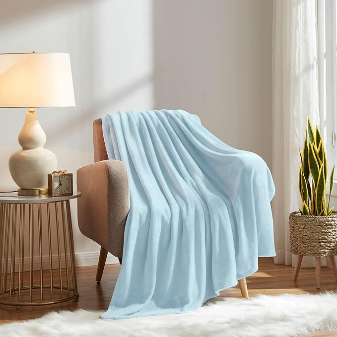 KMUSET Fleece Blanket Twin Size Mist Blue Lightweight Super Soft Cozy Fuzzy Bed Blankets Microfiber Factory Shop