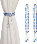 PEDOBO Magnetic Curtain Tiebacks, 2 Pack Crystal Beaded Sun & Moon Pendants Sheers/Draperies Holdbacks for Window Home Office Decor (Blue)