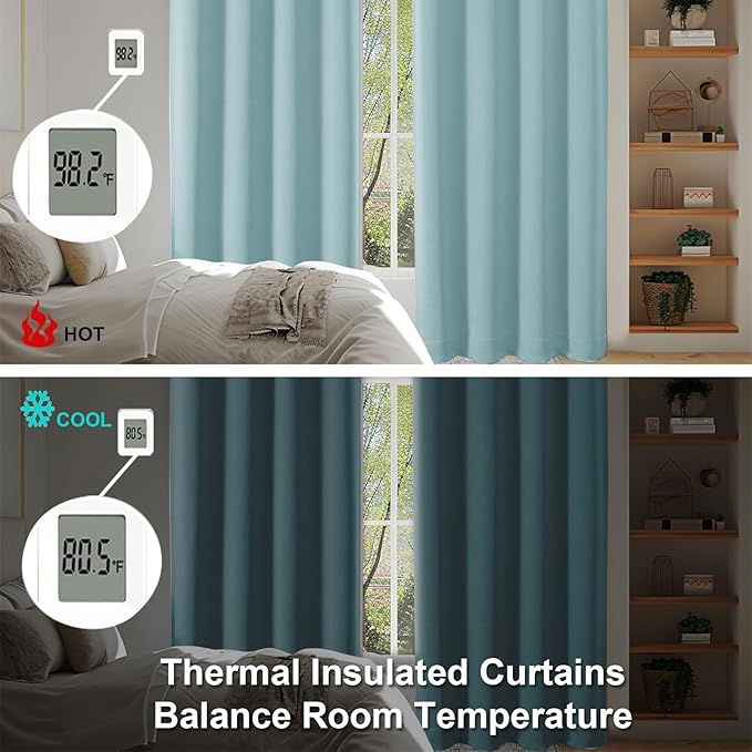 Simplebrand Ava Aqua Blackout Curtains for Bedroom 90 Inches Long 2 Panels Set, Solid Privacy Energy Saving Living Room Window Treatment Curtains Blackout Drapes, W50 x L90 Inch, Aqua