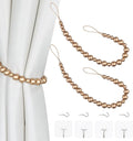 2 Pieces Wood Bead Curtain Tieback Boho Curtain Tiebacks Curtain Holdbacks for Wall Curtain Ties Window Treatment Curtain Tie Backs with Hooks Curtain Pull Backs (Gold,2)