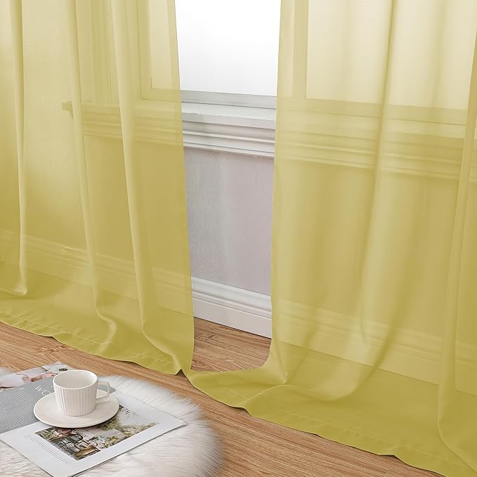 Aiyufeng Yellow Sheer Curtains 72 Inches Long 2 Panels Set, Semi Transparent Voile Rod Pocket Sheer Window Drapes for Bedroom Bed Canopy Living Room Dining Wedding Party Backdrop, 42W x 72L inch