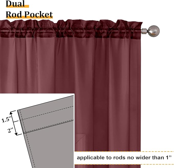 Aiyufeng Burgundy Sheer Curtains for Bedroom - Beautiful Semi Sheer Curtains Privacy for Bedroom Bathroom Kitchen Dining Office Window, 40 Wide x 54 inches Long, 2 Pcs