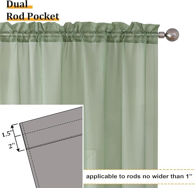 Aiyufeng Sheer Bedroom Curtains 2 Panel Sets 84" Inch Length - Transparent Light Weight Soft Sage Window Treatment Panels for Study Room/Living Room/Guest Room, Per Panel W40 X L84 inches