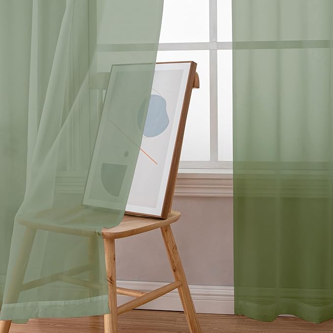Aiyufeng Sage Green Sheer Curtains 90 Inches Long, Light Filtering Rod Pocket Solid Color Window Sheer Curtain Panels, Elegant Curtains & Drapes for Living Room, Bedroom 2 Panels (Sage, 59" W x 90" L)