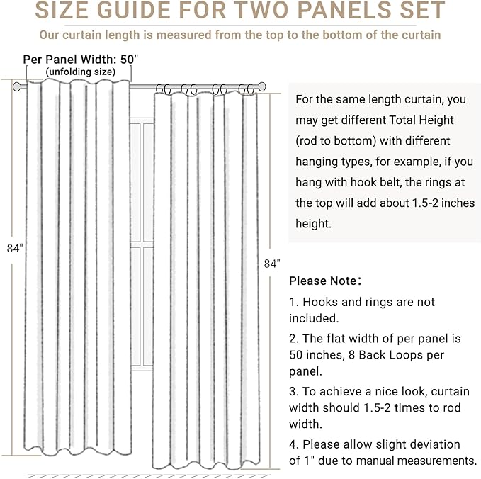 100% Blackout Shield Linen Blackout Curtains for Bedroom 80 Inches Long, Back Tab/Rod Pocket Living Room Drapes, Thermal Insulated Blackout Curtains 2 Panels Set, 50" W x 80" L, Beige
