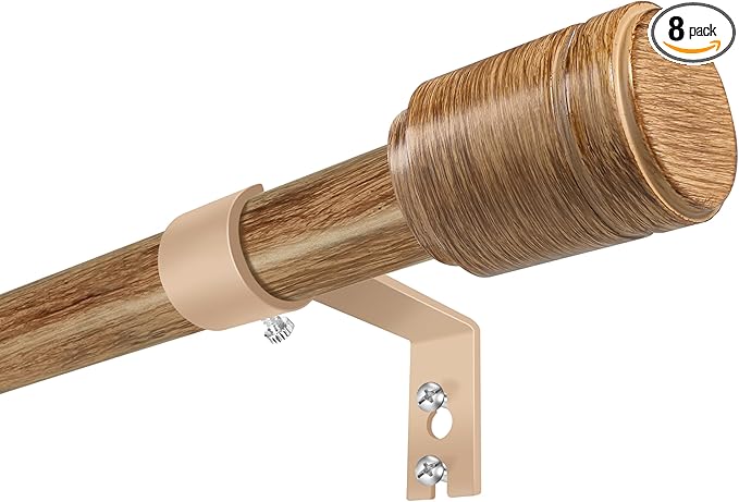 5/8” Diameter Curtain Rods 30-120 Inch, for 30-114 Inch Windows, Adjustable Splicing Wood Grain Curtain Rods for Windows with Brackets, Window Rod Long Small Curtains Rod, 2 Pack
