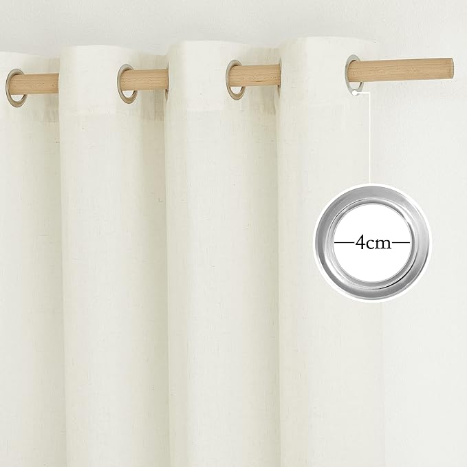 NICETOWN Thick Linen Bedroom Curtains 90 inches Long, Grommet Privacy Assured Semi Sheer Linen Burlap Drapes with Some Light Filtering for Living Room, Off White, W55 x L90, 1 Pair