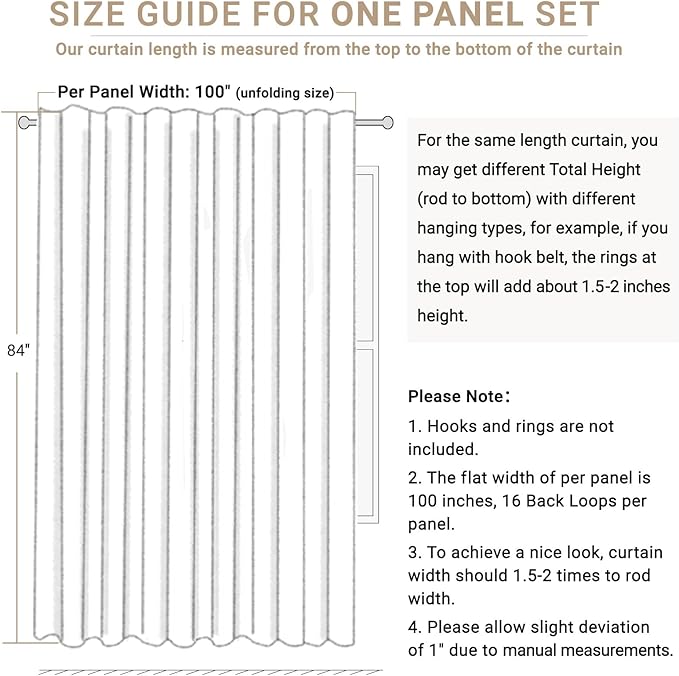 100% Blackout Shield Linen Blackout Curtains for Bedroom 84 Inches Long, Back Tab/Rod Pocket Living Room Drapes, Thermal Insulated Blackout Curtains 1 Panel Set, 100" W x 84" L, Sage