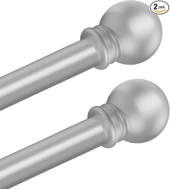 2 Pack Silver Curtain Rods for Bedroom with Brackets,5/8 Inch Diameter Small Window Curtain Rod Adjustable 32 to 48 Inches,Easy Install Drapery Rods,Gray