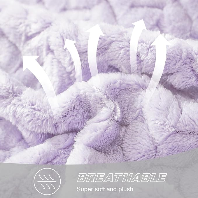 Exclusivo Mezcla Fleece Twin Size Blanket for Bed, 60x80 Inches Soft Cozy Jacquard Flannel Blankets, Lightweight Fuzzy Plush Warm for Women, Lilac Purple