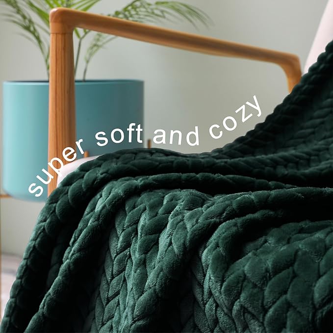 Exclusivo Mezcla Fleece Twin Size Blanket for Bed, 90x66 Inches Soft Cozy Jacquard Flannel Blankets, Lightweight Fuzzy Plush Warm for Women, Forest Green
