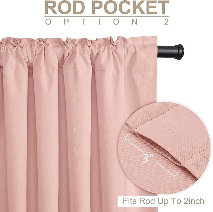 100% Blackout Shield Linen Blackout Curtains for Bedroom 90 Inches Long, Back Tab/Rod Pocket Living Room Drapes, Thermal Insulated Blackout Curtains 2 Panels Set, 50" W x 90" L, Blush Pink