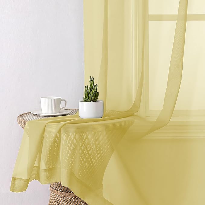 Aiyufeng Yellow Sheer Curtains 45 Inch Length 2 Panels Set, Light Filtering Yellow Window Curtain Drapes Treatment for Kitchen, Bedroom,Children Room, Dual Rod Pocket, 2 Pack of 42 x 45"