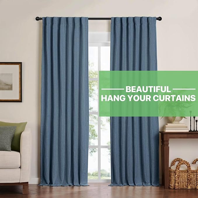 2 Pack 28-48 inch Black Metal Wall Mounted Curtain Rod Set with Brackets, 5/8" Adjustable Small Curtain Rods for Bedroom, Kitchen, Living Room, Grommet Curtains