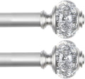 2 Pack Silver Curtain Rods for Windows 48 to 84 Inch, USFOOK 7/8 inch Telescoping Splicing Drapery Rods 32 to 86 Inch, Decoration for Home with Decorative Translucent Finials
