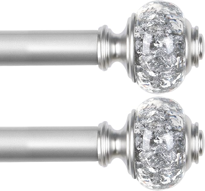 2 Pack Silver Curtain Rods for Windows 48 to 84 Inch, USFOOK 7/8 inch Telescoping Splicing Drapery Rods 32 to 86 Inch, Decoration for Home with Decorative Translucent Finials
