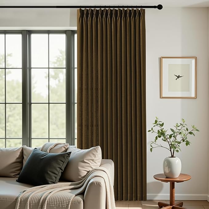90 Inch Linen Pleated Curtains for Living Room, Light Filtering Pinch Pleated Curtain with Hook Memory Trained Linen Blend Window Drapes for Bedroom Dining Room, 40x90, Dark Chocolate, 2 Panel