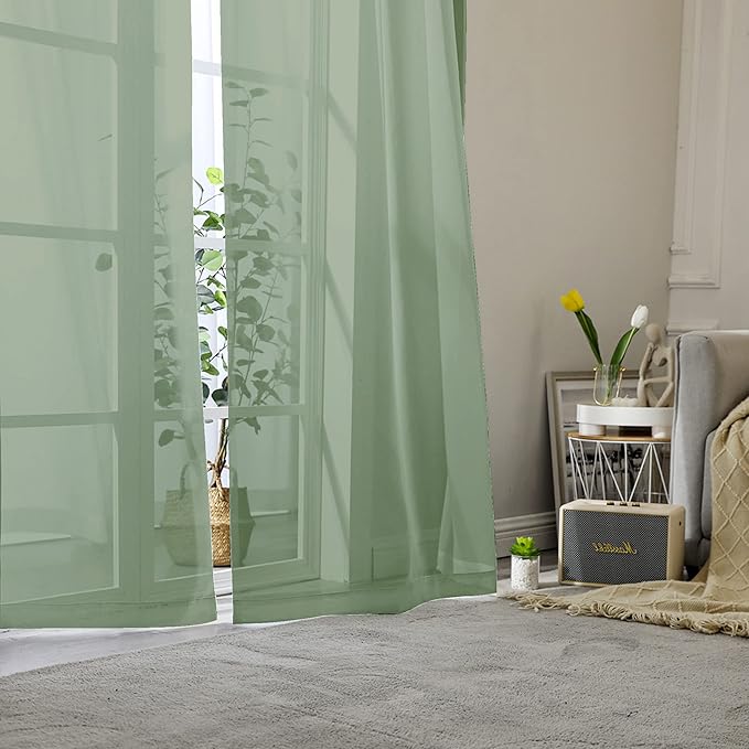 Aiyufeng Long Sheer Bedroom Curtains 2 Panel Sets 108" Inch Length - Transparent Light Weight Soft Sage Window Treatment Panels for Study Room/Living Room/Guest Room, W40 X L108 inches