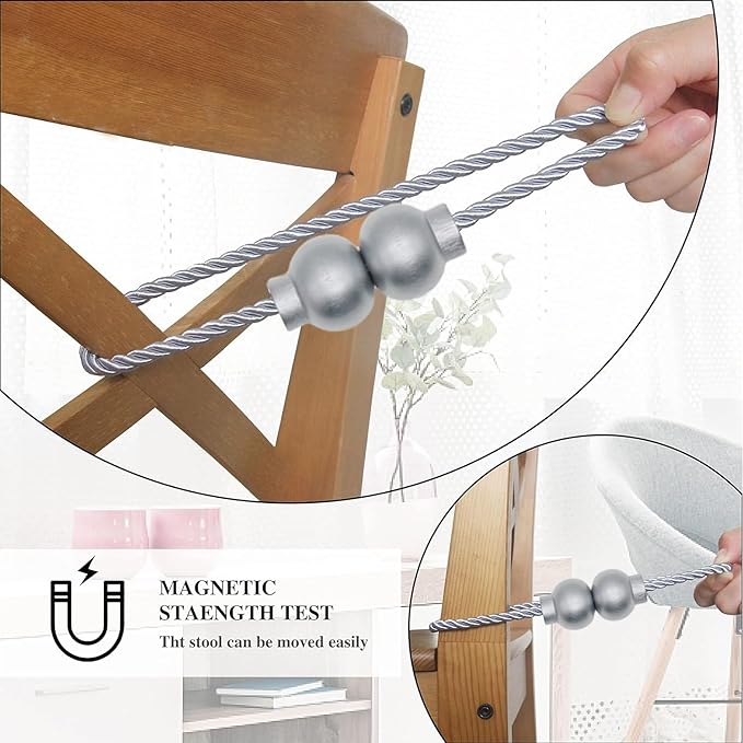 2 Pack Magnetic Curtain Tiebacks Modern Handmade Rope Curtain Tie Backs Decorative Drapes Weave Holdbacks for Home Outdoor Bedroom Office Decorative Curtain, Grey