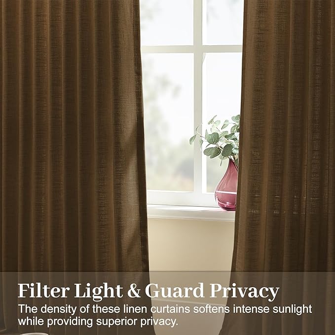 90 Inch Linen Pleated Curtains for Living Room, Light Filtering Pinch Pleated Curtain with Hook Memory Trained Linen Blend Window Drapes for Bedroom Dining Room, 40x90, Dark Chocolate, 2 Panel