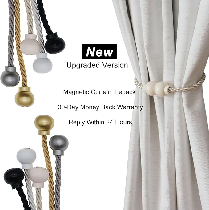 2 Pack Magnetic Curtain Tiebacks Modern Handmade Rope Curtain Tie Backs Decorative Drapes Weave Holdbacks for Home Outdoor Bedroom Office Decorative Curtain, Beige