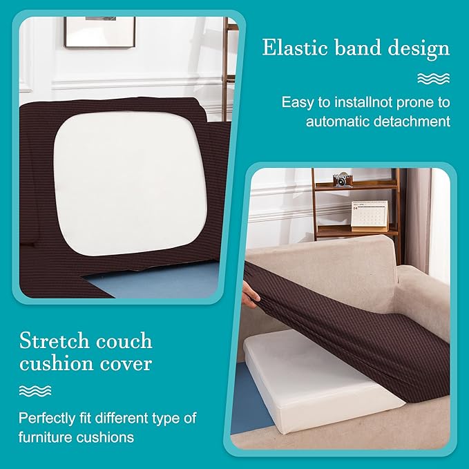 14 Pcs Stretch Patio Cushion Covers,for Outdoor Couch Covers Replacement,Patio Slipcovers Couch Cover,Washable Furniture (Coffee,Only)