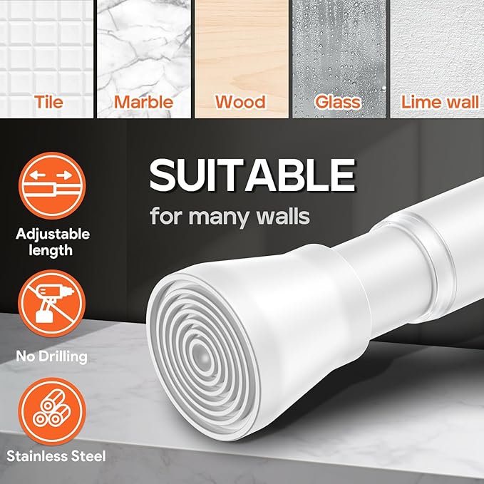AIZESI White 1pcs Adjustable Spring Curtain Rods for Windows 17 to 26 Inch - No Drilling, Stainless Steel