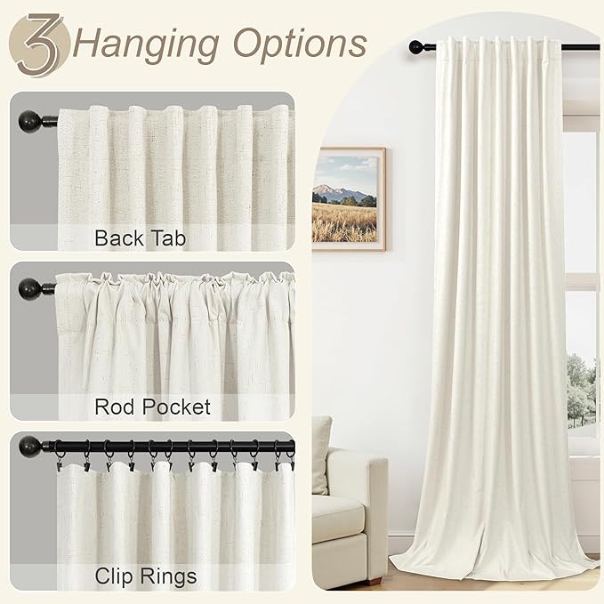 70 Inch Extra Wide Blackout Curtains 102 Inches Long for Living Room 2 Panels Set Back Tab Natural Linen Textured Boho Curtains Thermal Privacy Sliding Door Drapes Large Window Burg 70x102 Ivory Cream
