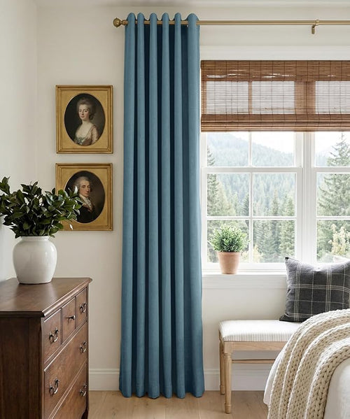 100% Blackout Shield Linen Blackout Curtains for Bedroom, Stone Blue Grommet Curtains for Living Room, Thermal Insulated Room Darkening Drapes for Nursery, Boho Home Decor, 50" W x 84" L, 2 Panels