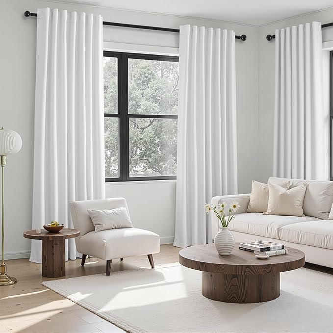 102 inch blackout curtains for Sliding door 2 Panels 100% Blackout Linen texture Beige White Window Drapes with Back Tab Rod Pocket Light Blocking Thermal Insulated Curtains for Bedroom Living Room