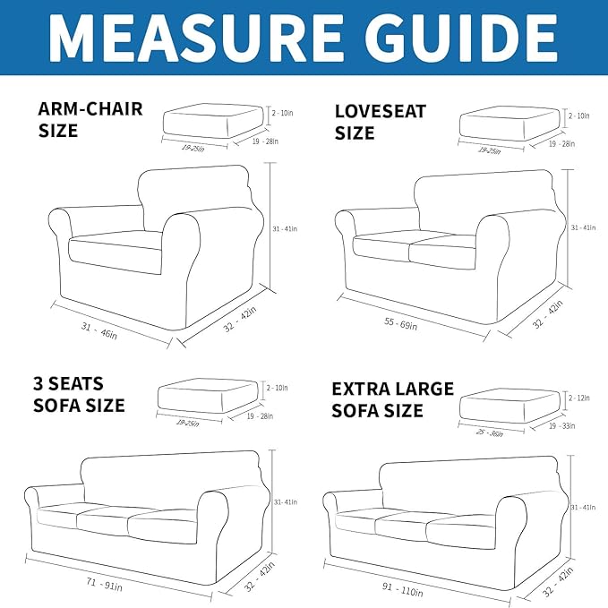 XINEAGE New 2 Pieces Chair Covers with Arms Super Stretch Chair Slipcover for Living Room Pet Dog Universal Slip Cover Anti Slip Armchair Furniture Protector (Light Beige), 31"-46"(1 Cushion)