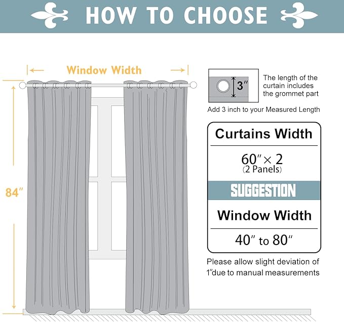ChrisDowa 100% Blackout Curtains 84 inch Long for Bedroom with Black Liner, Extra Wide 2 Thick Layers Total Blackout Thermal Insulated Grommet Window Curtains 2 Panels Set (Grey, 60 x 84 Inch)