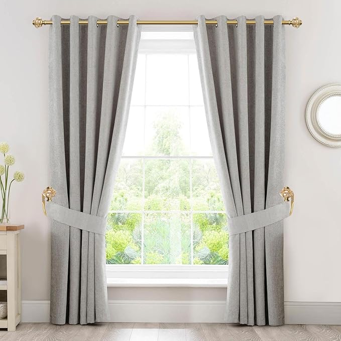 2 Pack Curtain Holdbacks, USFOOK Decorative Window Drapery Tiebacks (2 Pack/1 Pair), Curtain Tie Back Hooks for Wall with Gold Translucent Finials (3.95" L x 3.4" W)