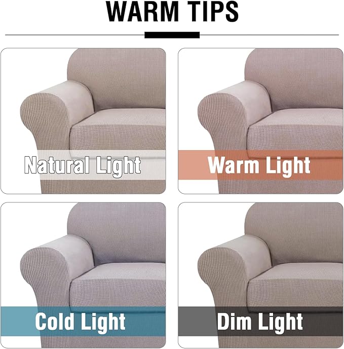 4 Piece Stretch Sofa Covers for 3 Cushion Couch Covers Furniture Slipcovers (1 Base Cover Plus 3 Seat Cushion Covers) Thicker Jacquard Fabric Cover (XL Sofa, Khaki Sand)