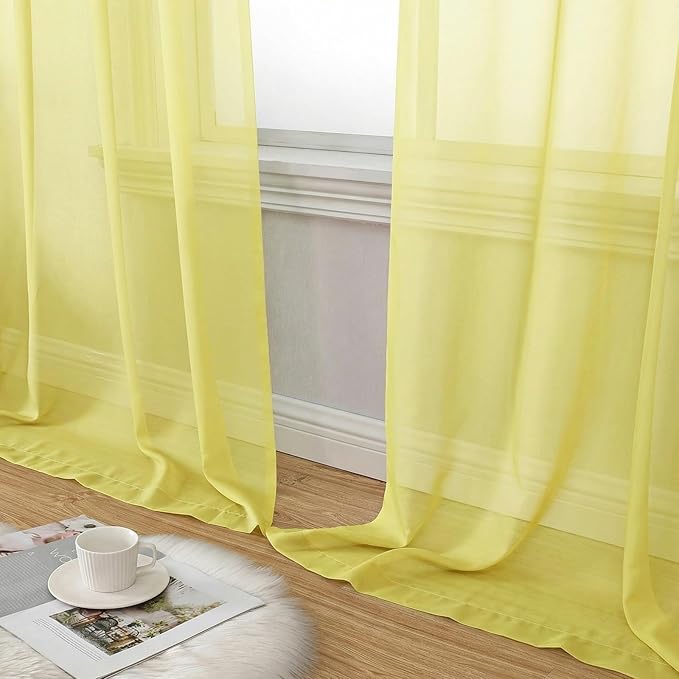 Aiyufeng Lemon Sheer Curtains 84 Inches Long 2 Panels Set for Living Room, Light Filtering Window Sheer Drapes for Bedroom, Each 42" W x 84" L