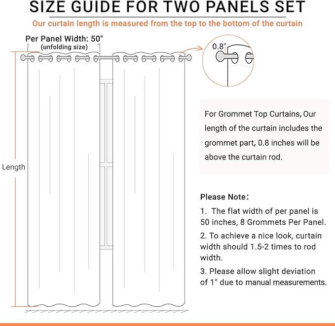100% Blackout Shield Linen Blackout Curtains for Bedroom, Greyish White Grommet Curtains for Living Room, Thermal Insulated Room Darkening Drapes for Nursery, Boho Home Decor, 40" W x 45" L, 2 Panels