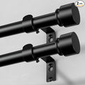 2 Pack Curtain Rods for Windows 48 to 84 Inch, Black Modern 1 Inch Window Treatment Rods with Black End Cap Finials, Decorative Adjustable Heavy Duty Easy Install Drapery Rods for Bedroom