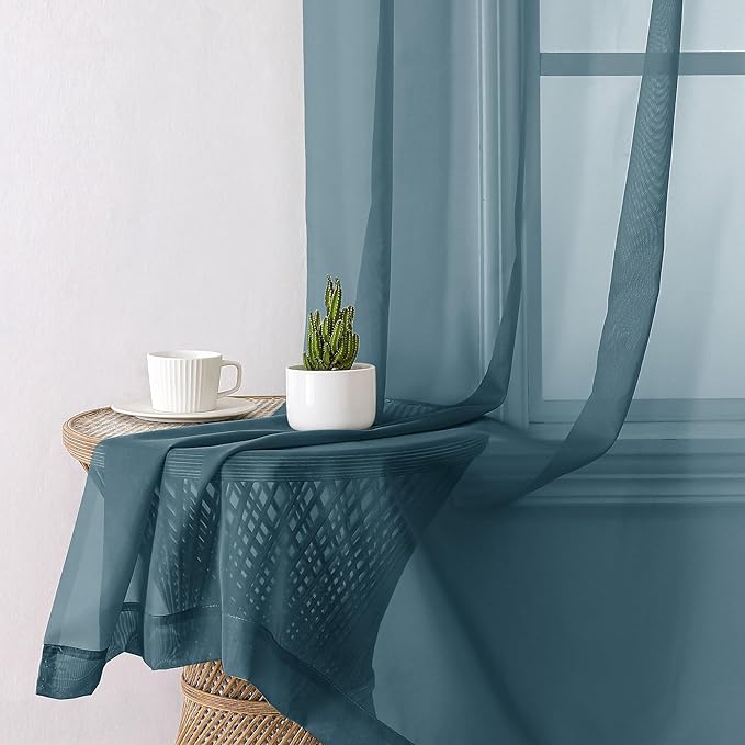 Aiyufeng Dusty Blue Sheer Curtains 36 inches Long, Short Kitchen Window Treatment Solid Sheers Cafe Curtains Bathroom Voile Half Window Curtains 2 Panels, Rod Pocket, 40" Wx36 L