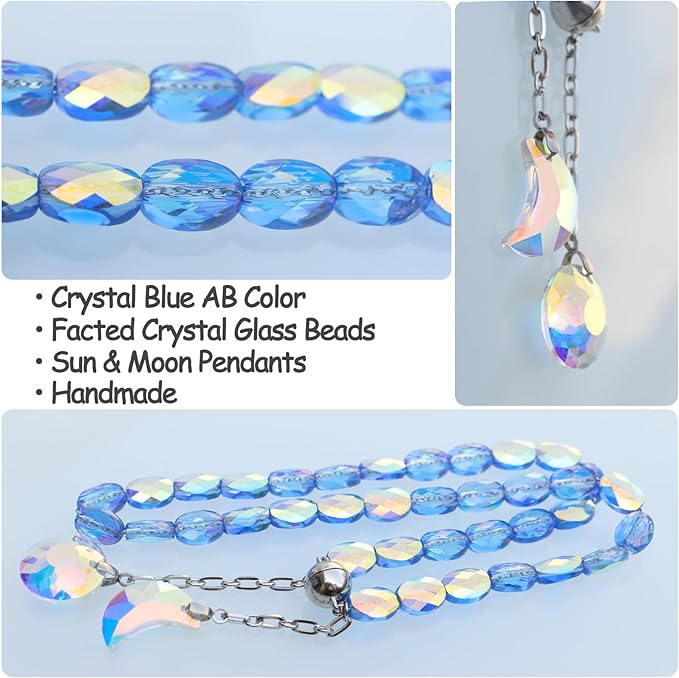 PEDOBO Magnetic Curtain Tiebacks, 2 Pack Crystal Beaded Sun & Moon Pendants Sheers/Draperies Holdbacks for Window Home Office Decor (Blue)