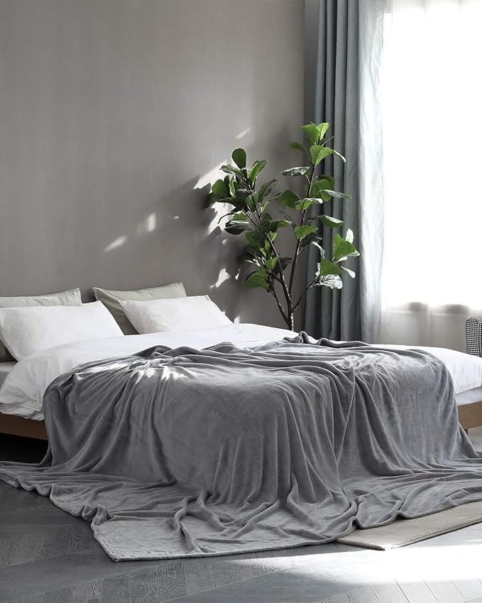 Fleece Blanket King Size Grey Lightweight Super Soft Cozy Luxury Bed Blanket Microfiber