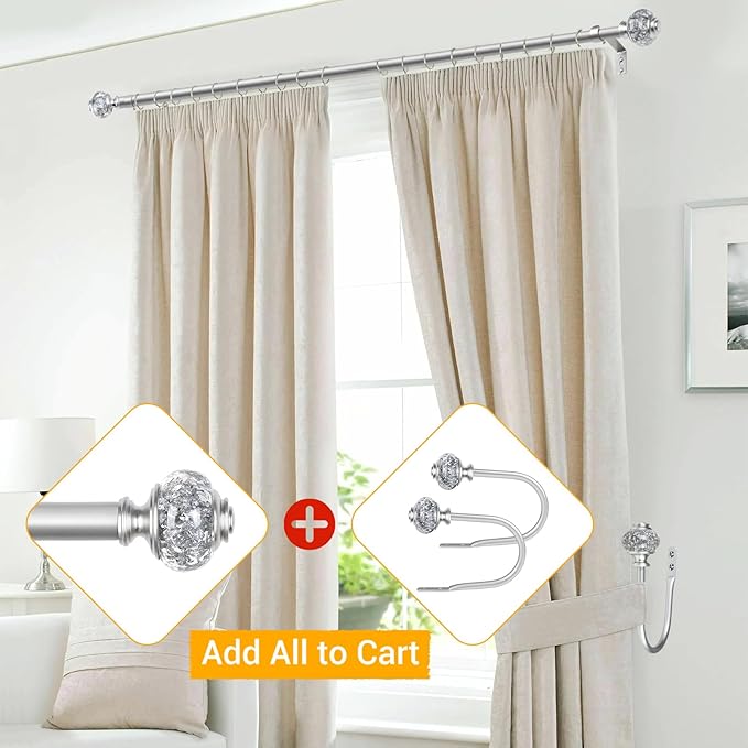 2 Pack Silver Curtain Holdbacks, USFOOK Decorative Drapery Tiebacks (2 Pack/1 Pair), Curtain Tie Back Hooks for Wall with Translucent Finials (6.1" L x 4.1" W)