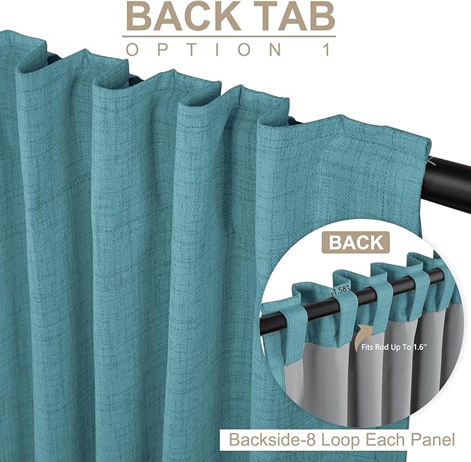 100% Blackout Shield Linen Blackout Curtains for Bedroom 90 Inches Long, Back Tab/Rod Pocket Living Room Drapes, Thermal Insulated Blackout Curtains 2 Panels Set, 50" W x 90" L, Dark Cyan