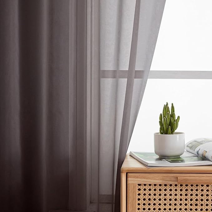 Aiyufeng Chocolate Brown Sheer Curtains 90 Inches Long 2 Panels, Solid Voile Rod Pockets Stylish Breathable Drapes Window Treatment for Kid's Room/Bedroom/Living Room, 42W x 90L, Chocolate Brown
