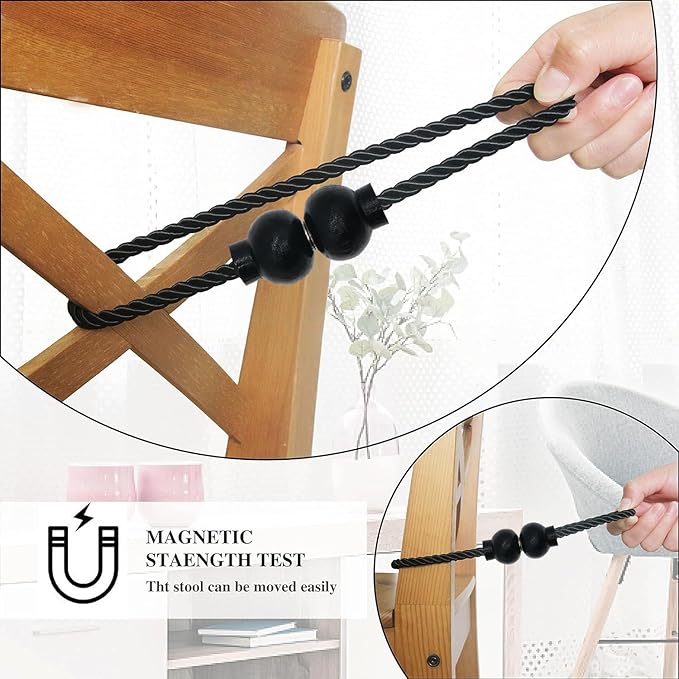 4 Pack Magnetic Curtain Tiebacks Modern Handmade Rope Curtain Tie Backs Decorative Drapes Weave Holdbacks for Home Outdoor Bedroom Office Decorative Curtain, Black