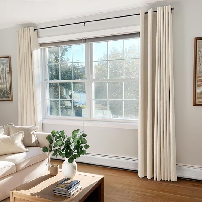 100% Blackout Shield Linen Blackout Curtains for Bedroom, Butter Cream Grommet Curtains for Living Room, Thermal Insulated Room Darkening Drapes for Nursery, Boho Home Decor, 50" W x 72" L, 2 Panels