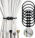 6 Pack Magnetic Curtain Tiebacks Modern Handmade Rope Curtain Tie Backs Decorative Drapes Weave Holdbacks for Home Outdoor Bedroom Office Decorative Curtain, Black