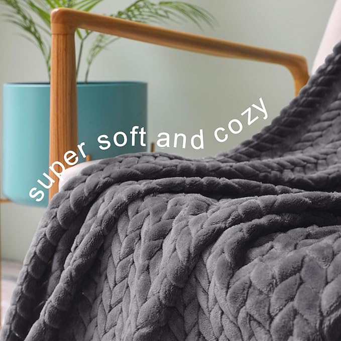 Exclusivo Mezcla Fleece Queen Size Blanket for Bed, 90x90 Inches Soft Cozy Jacquard Flannel Blankets, Lightweight Fuzzy Plush Warm for Women, Dark Grey